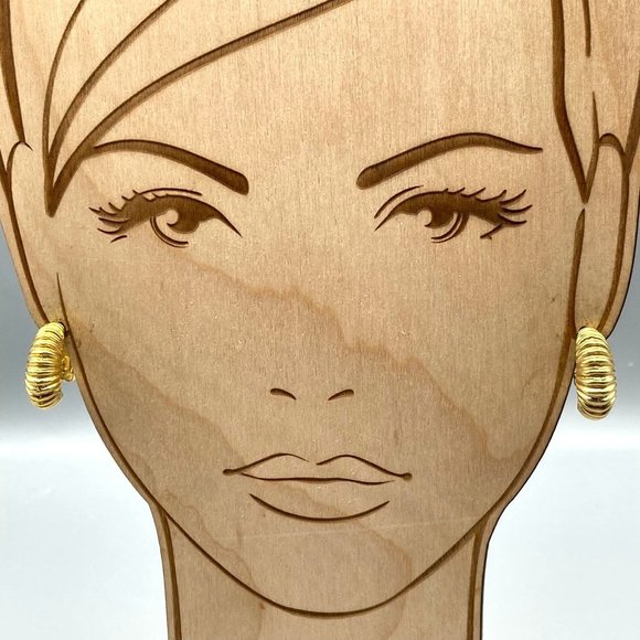 Unique Vintage Half Hoop Earrings, Gold Tone Shrimp Clip Ons - Picture 1 of 5